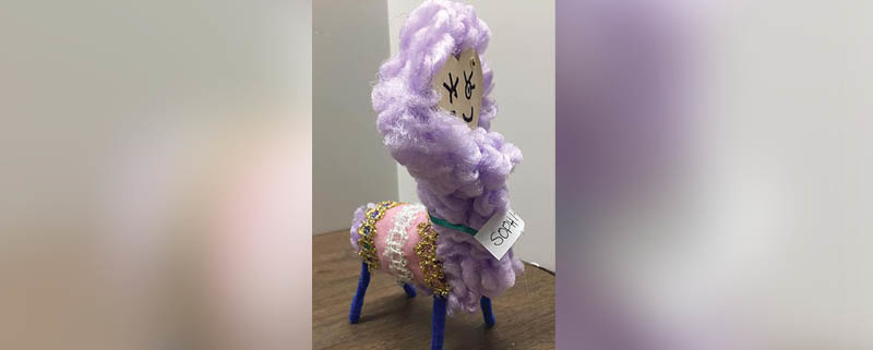 Student artwork of felted llama